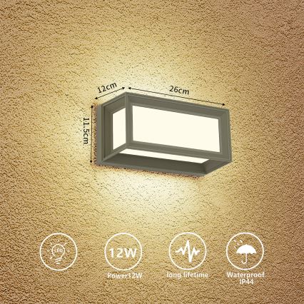 Brilagi - Applique da esterno LED PARKER/12W/230V 3000/4500/6000K grigio IP44