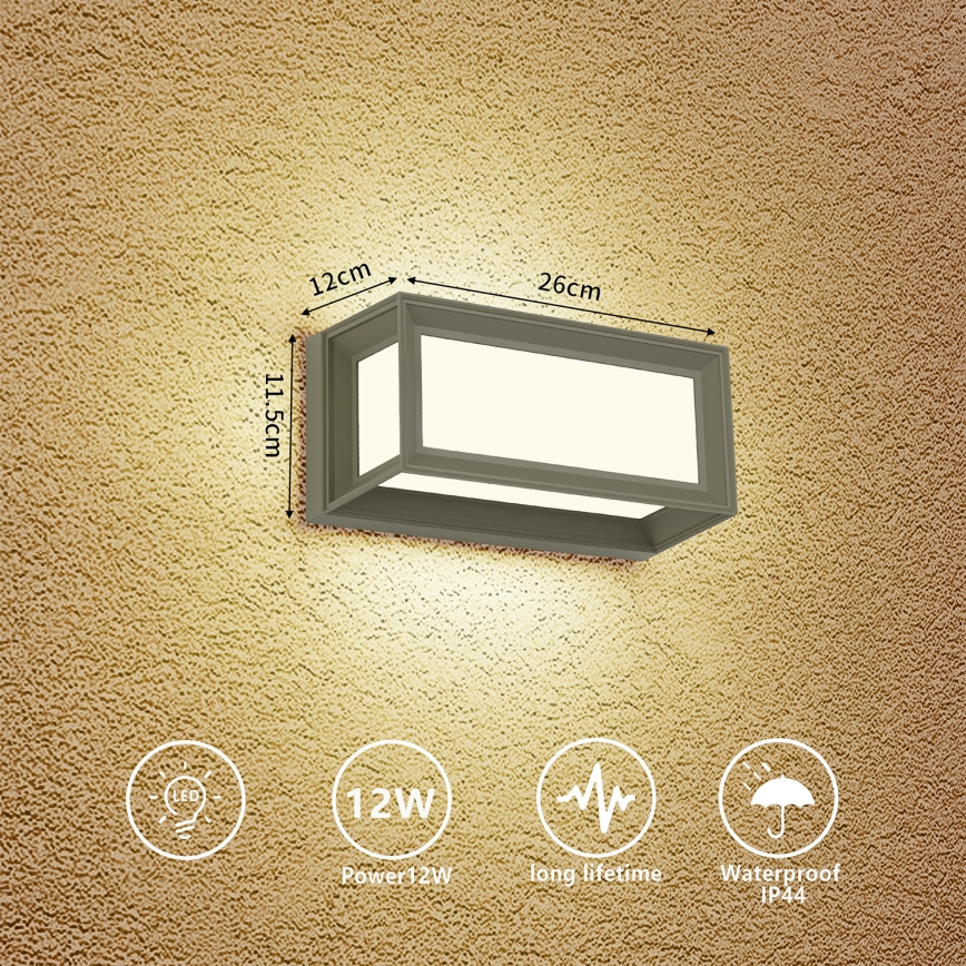 Brilagi - Applique da esterno LED PARKER/12W/230V 3000/4500/6000K grigio IP44