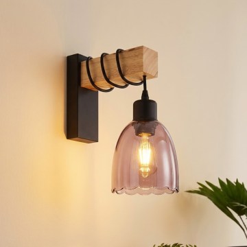 Brilagi - Applique WOOD GLASS 1xE27/60W/230V pino/nero/beige fumé