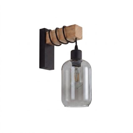 Brilagi - Lampada da parete WOOD GLASS 1xE27/60W/230V pino/nero/grigio fumé