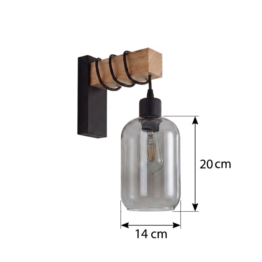 Brilagi - Lampada da parete WOOD GLASS 1xE27/60W/230V pino/nero/grigio fumé