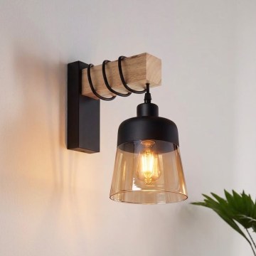 Brilagi - Applique WOOD GLASS 1xE27/60W/230V pino/nero/marrone fumé