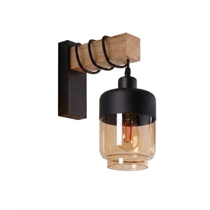 Brilagi - Lampada da parete WOOD GLASS 1xE27/60W/230V pino/nero/marrone fumé