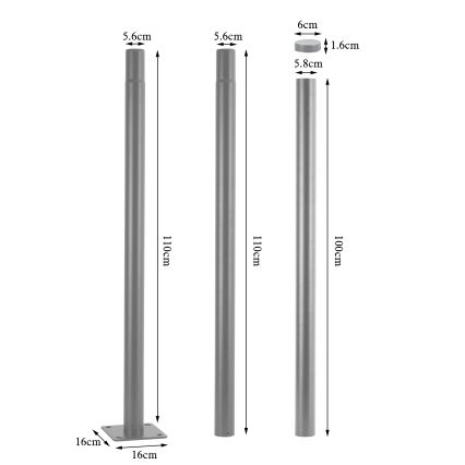 Brilagi - Asta metallica per palo di illuminazione esterna URBAN 3 m, Ø 58 mm, grigia
