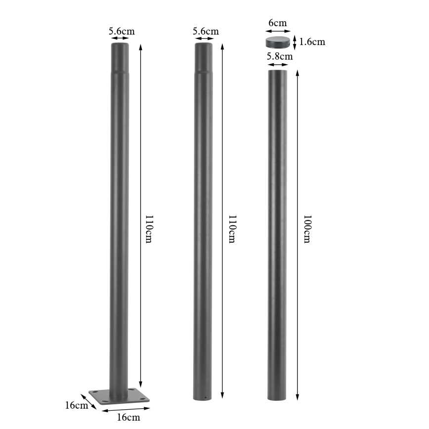 Brilagi - Asta metallica per palo di illuminazione esterna URBAN 3 m, Ø 58 mm, grigia