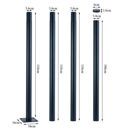 Brilagi - Asta metallica per palo d'illuminazione esterna URBAN, 4 m, diam. 58 mm, antracite