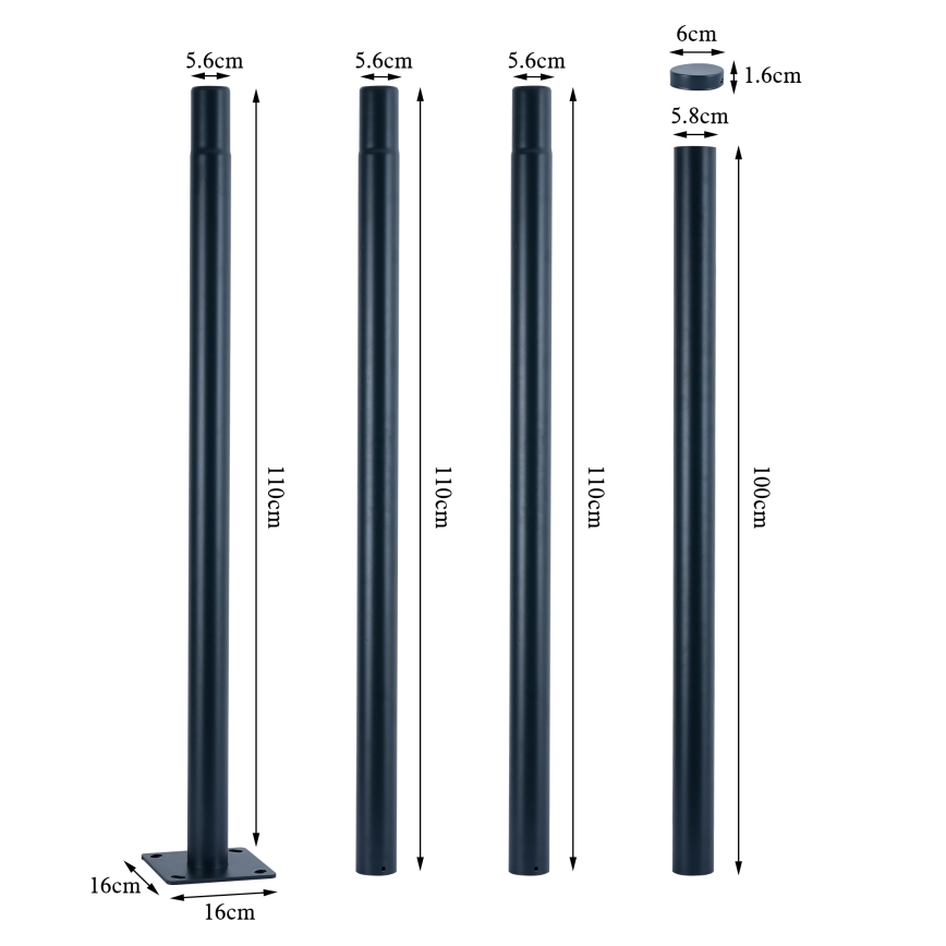 Brilagi - Asta metallica per palo d'illuminazione esterna URBAN, 4 m, diam. 58 mm, antracite