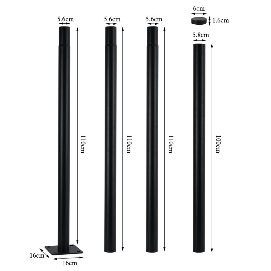 Brilagi - Palo in metallo per illuminazione esterna URBAN, 4 m, Ø 58 mm, nero