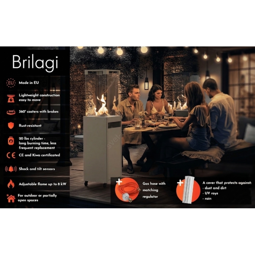 Brilagi - Camino a gas da esterno FLARO GAS 142x36 cm 8kW 1xAAA beige + copertura protettiva
