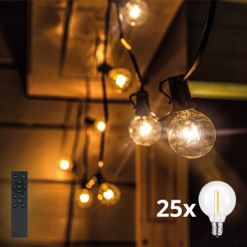 Brilagi - Catena decorativa LED da esterno GIRLANDA 25xE12/0,6W/24V 20m nero IP44 bianco caldo + telecomando