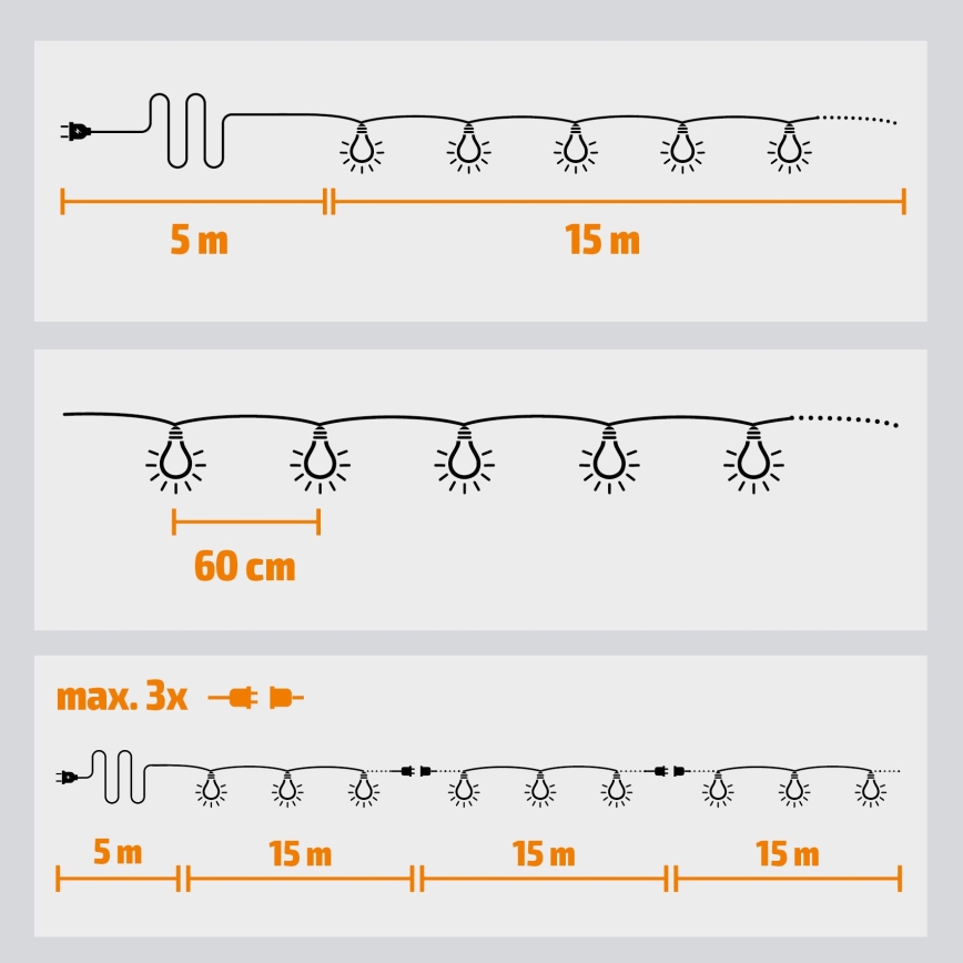 Brilagi - Catena decorativa LED per esterni GIRLANDA 25xE12/0,8W/230V 20m IP44 bianco freddo