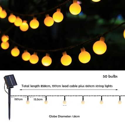 Brilagi - Catena decorativa solare a LED BUBBLE, 50 LED, 8 funzioni, 7 m, IP65, bianco caldo, 600 mAh