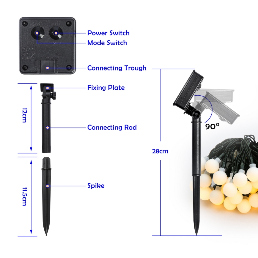 Brilagi - Catena decorativa solare a LED BUBBLE, 50 LED, 8 funzioni, 7 m, IP65, bianco caldo, 600 mAh