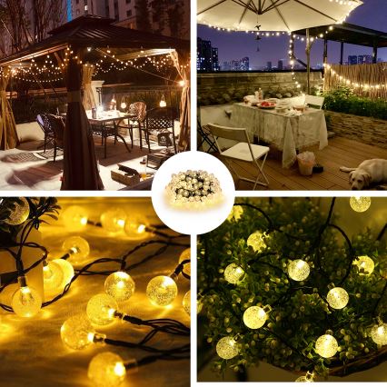 Brilagi - Ghirlanda solare decorativa a LED BUBBLE 200 LED/8 funzioni 20m IP65 bianco caldo 800 mAh