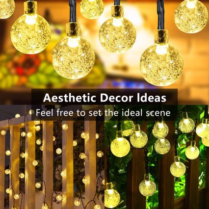 Brilagi - Ghirlanda solare decorativa a LED BUBBLE 200 LED/8 funzioni 20m IP65 bianco caldo 800 mAh