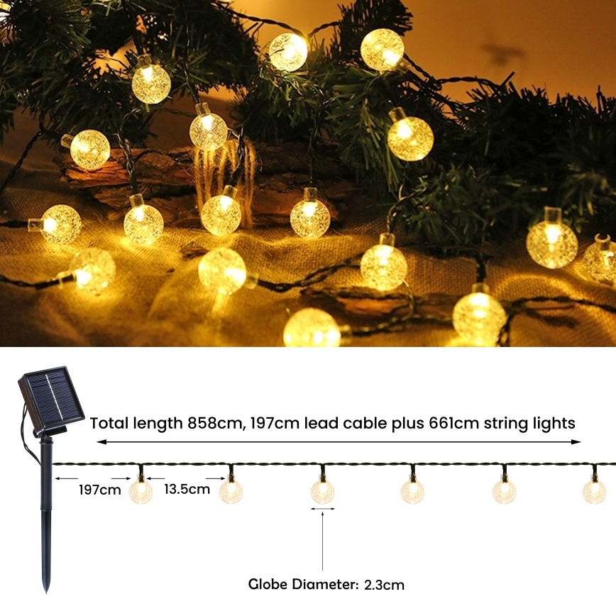 Brilagi - Ghirlanda solare decorativa a LED BUBBLE 200 LED/8 funzioni 20m IP65 bianco caldo 800 mAh
