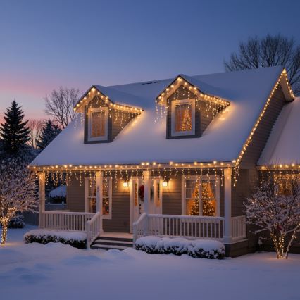 Brilagi - Catena luminosa LED da esterno 200 LED/8 funzioni 13 m IP44 bianco caldo effetto stalattite