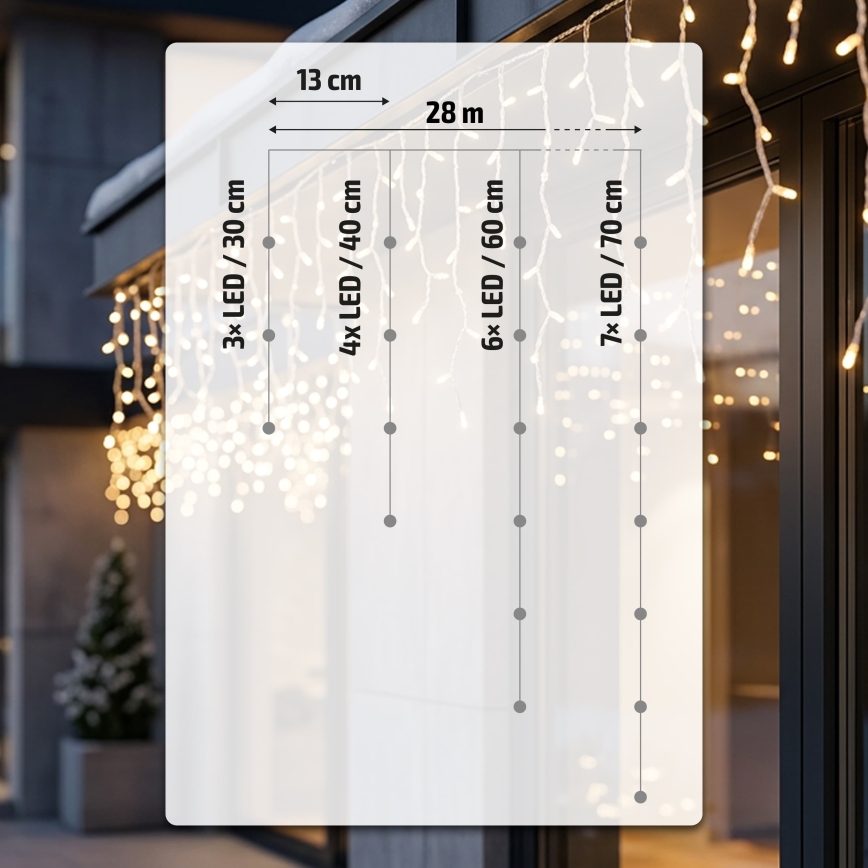 BRILAGI - Catena luminosa natalizia da esterno a LED 1080xLED/8 funzioni 33m IP44 bianco caldo a forma di ghiacciolo