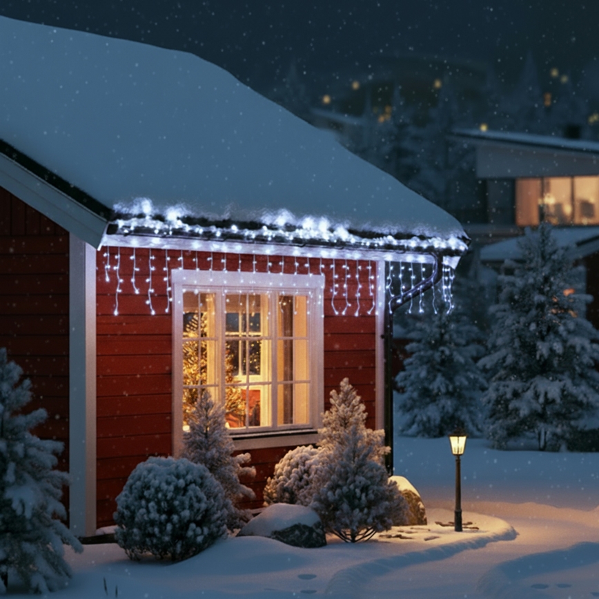 Brilagi - Catena luminosa natalizia LED da esterno 200xLED/8 funzioni 13m IP44 bianco freddo a forma di ghiacciolo