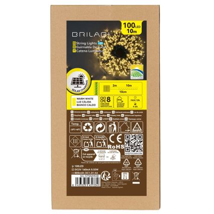 BRILAGI - Catena luminosa solare a LED per Natale 100xLED/8 funzioni 12 m 800 mAh IP65 bianco caldo