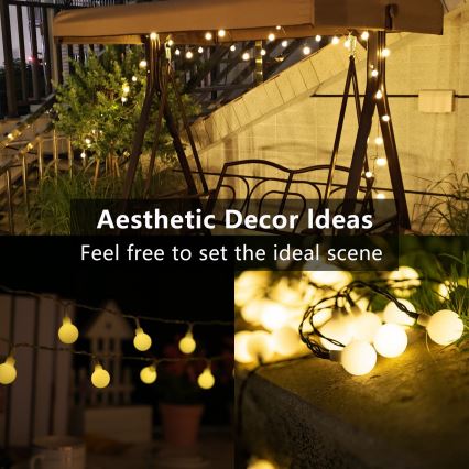 Brilagi - Catena luminosa decorativa solare BUBBLE, 200 LED/8 funzioni, 20 m, IP65, bianco caldo, 800 mAh
