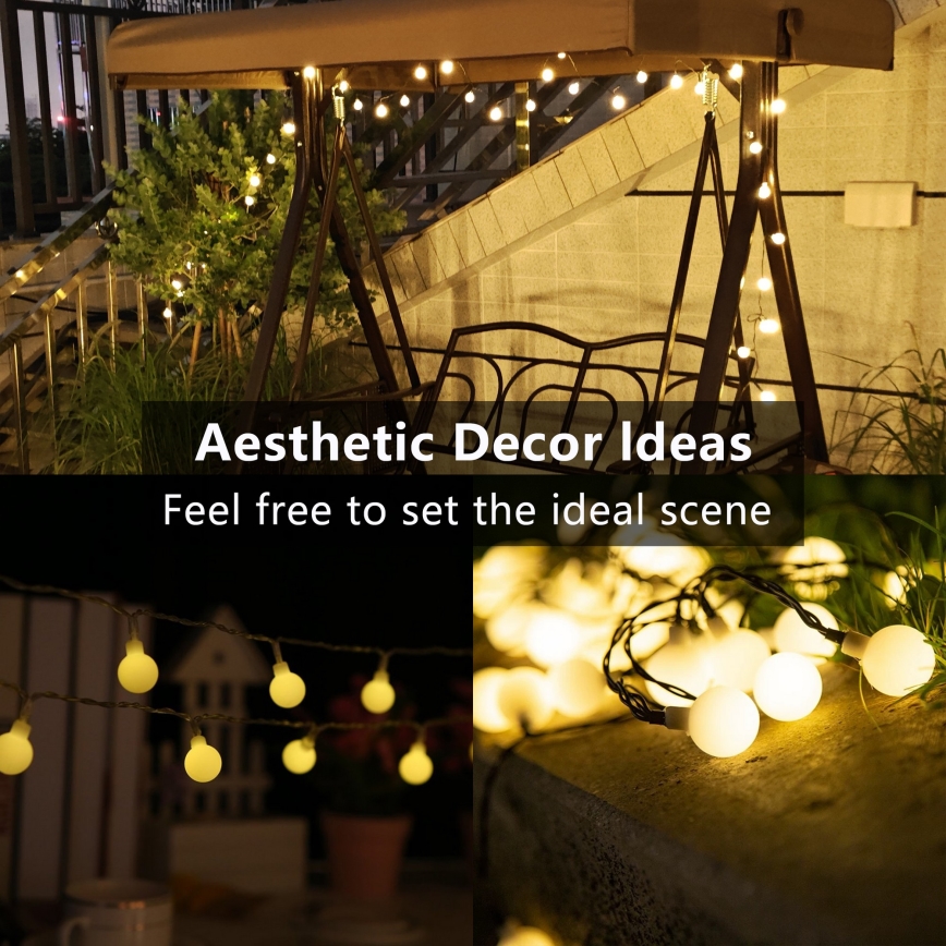 Brilagi - Catena luminosa decorativa solare BUBBLE, 200 LED/8 funzioni, 20 m, IP65, bianco caldo, 800 mAh