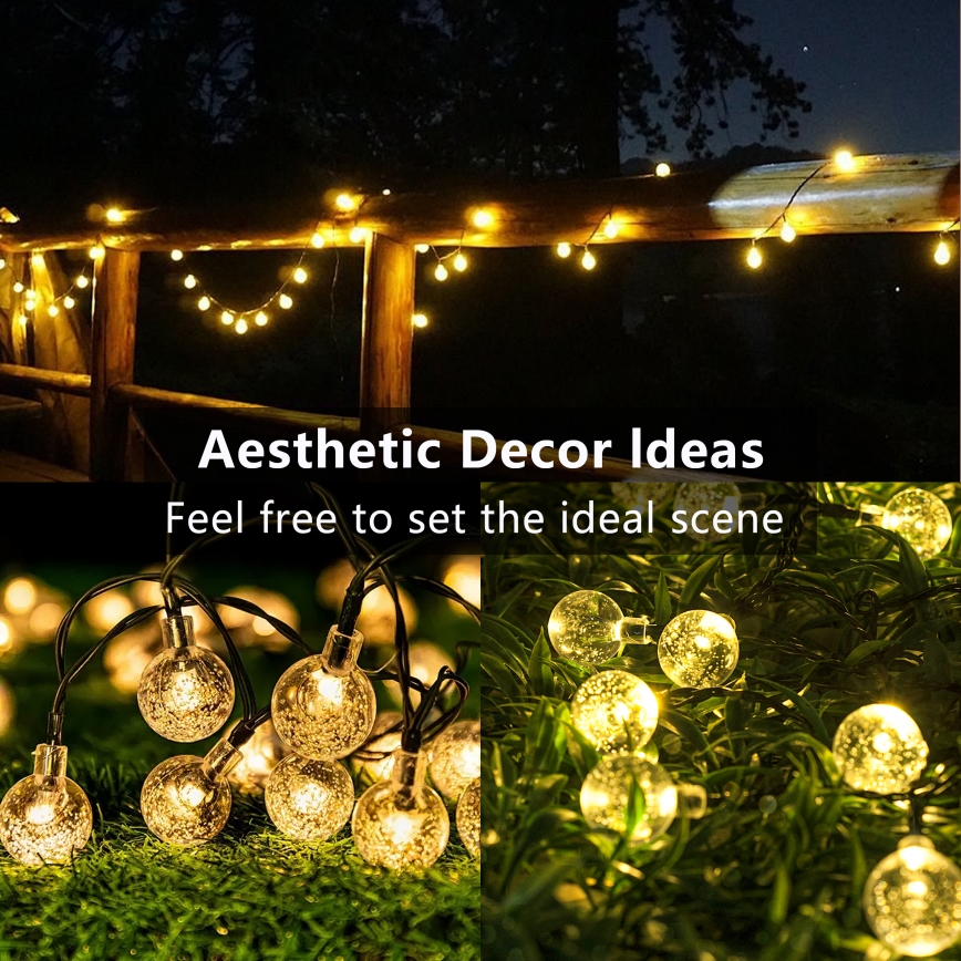 Brilagi - Catena luminosa solare decorativa BUBBLE, 50 LED, 8 funzioni, 7 m, IP65, bianco caldo, 600 mAh