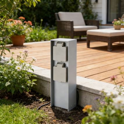 Brilagi - Colonna portaprese da esterno PILLAR 2Z SCHUKO 230V IP44 argento