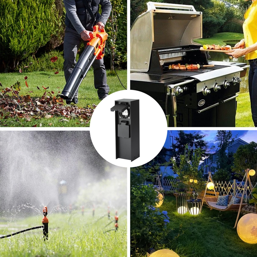 Brilagi - Colonna prese da esterno PILLAR, 2 prese Schuko, 230 V, IP44, nera