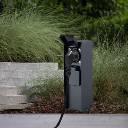 BRILAGI - Colonna prese da esterno PILLAR, 2 prese Schuko, 230 V, IP44, nera