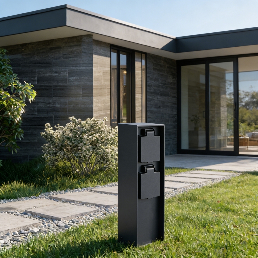 BRILAGI - Colonna prese da esterno PILLAR, 2 prese Schuko, 230 V, IP44, nera