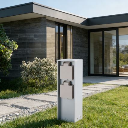 Brilagi - Colonna prese da esterno PILLAR 2Z SCHUKO 230V IP44, argento