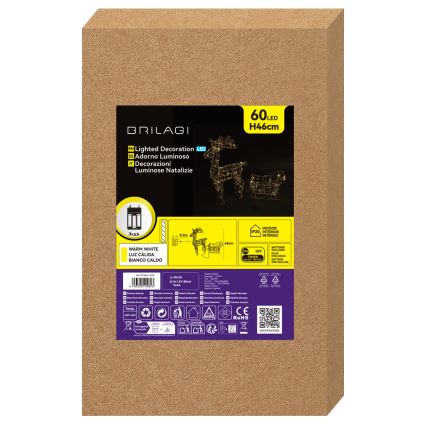 BRILAGI - LED decorazione natalizia LED/3xAA 46 cm renna con slitta bianco caldo