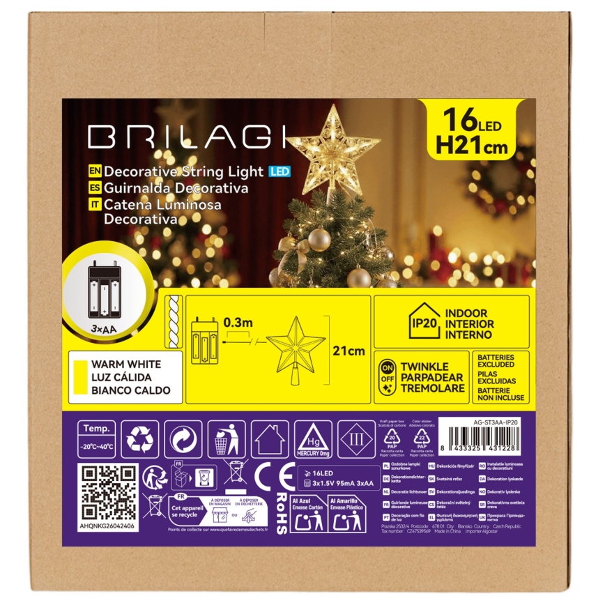 BRILAGI - LED decorazione natalizia LED/3xAA 21 cm stella bianca calda