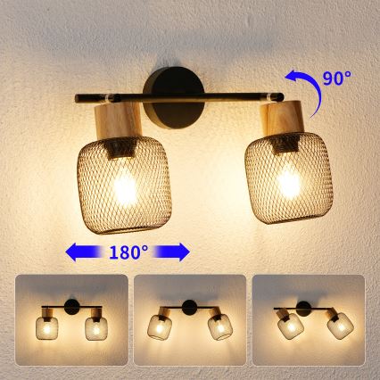 Brilagi - Faretto BASKLITE 2xE27/15W/230V in legno di caucciù/nero