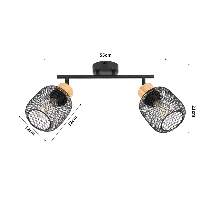 Brilagi - Faretto BASKLITE 2xE27/15W/230V in legno di caucciù/nero