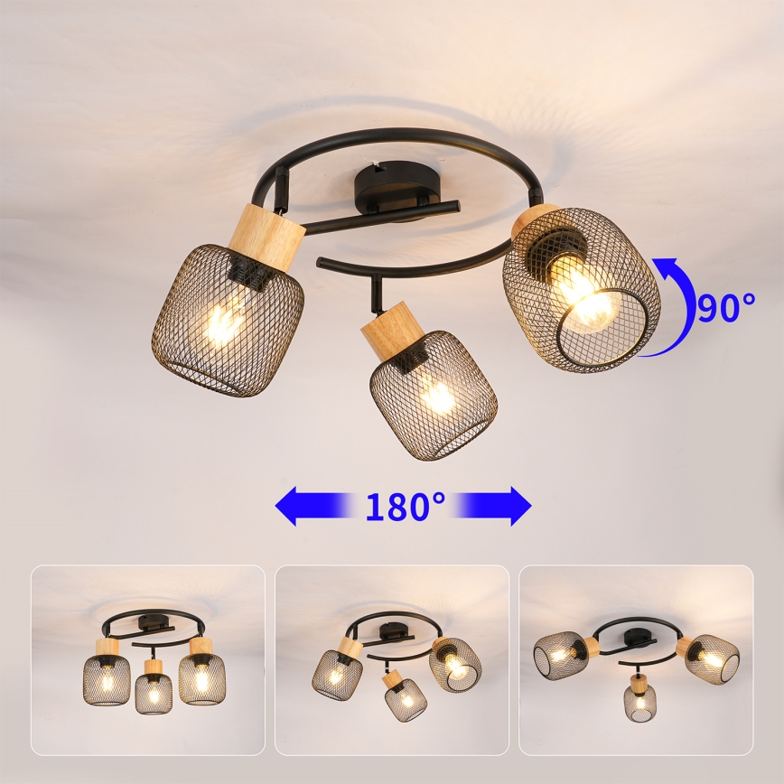 Brilagi - Faretto BASKLITE 3xE27/15W/230V in legno/nero