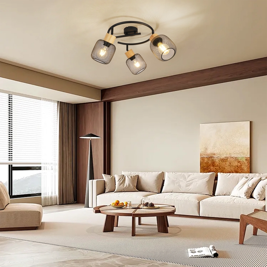 Brilagi - Faretto BASKLITE 3xE27/15W/230V in legno/nero