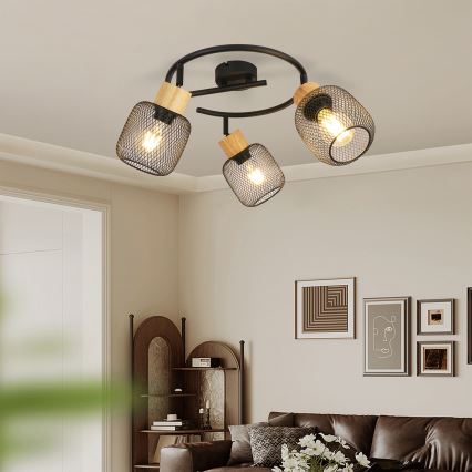 Brilagi - Faretto BASKLITE 3xE27/15W/230V in legno/nero