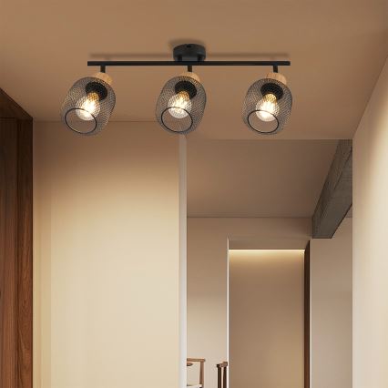 Brilagi - Faretto BASKLITE 3xE27/15W/230V legno di caucciù/nero