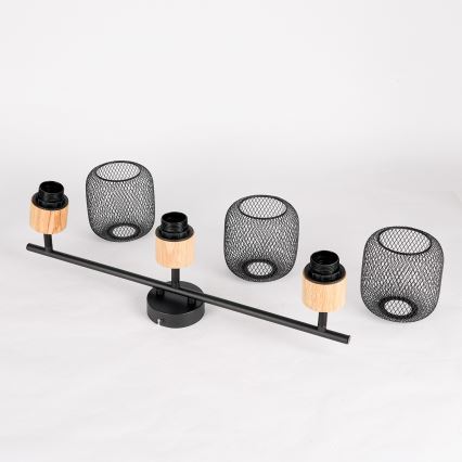 Brilagi - Faretto BASKLITE 3xE27/15W/230V legno di caucciù/nero