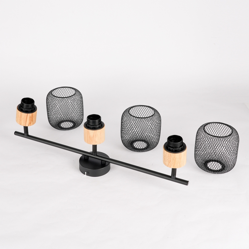 Brilagi - Faretto BASKLITE 3xE27/15W/230V legno di caucciù/nero