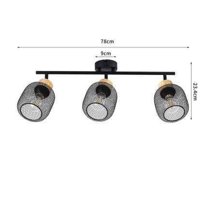 Brilagi - Faretto BASKLITE 3xE27/15W/230V legno di caucciù/nero