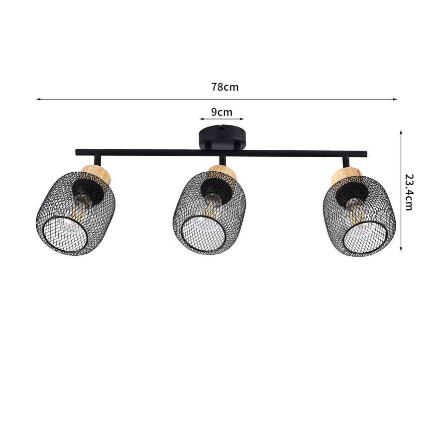 Brilagi - Faretto BASKLITE 3xE27/15W/230V legno di caucciù/nero