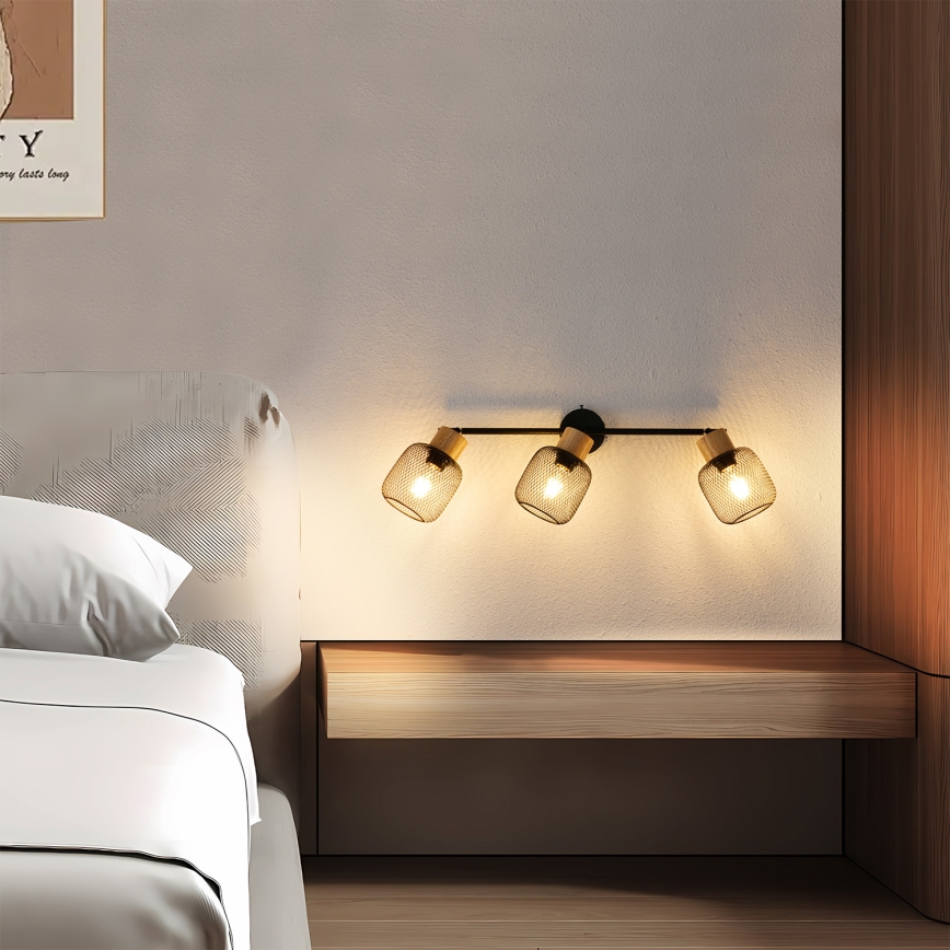 Brilagi - Faretto BASKLITE 3xE27/15W/230V legno/nero