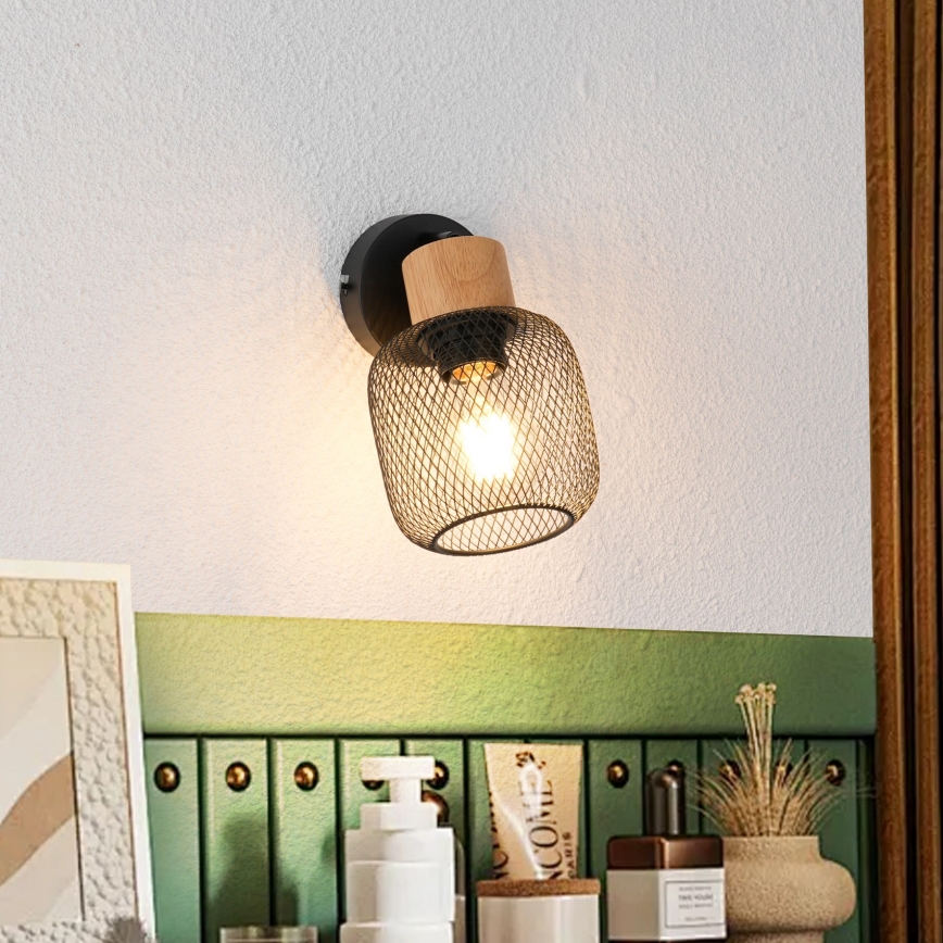 Brilagi - Faretto da parete BASKLITE 1xE27/15W/230V legno di hevea/nero