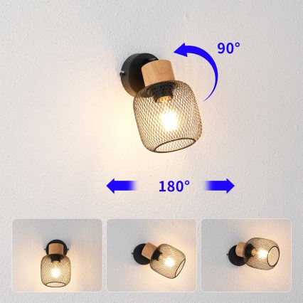 Brilagi - Faretto da parete BASKLITE 1xE27/15W/230V legno di hevea/nero