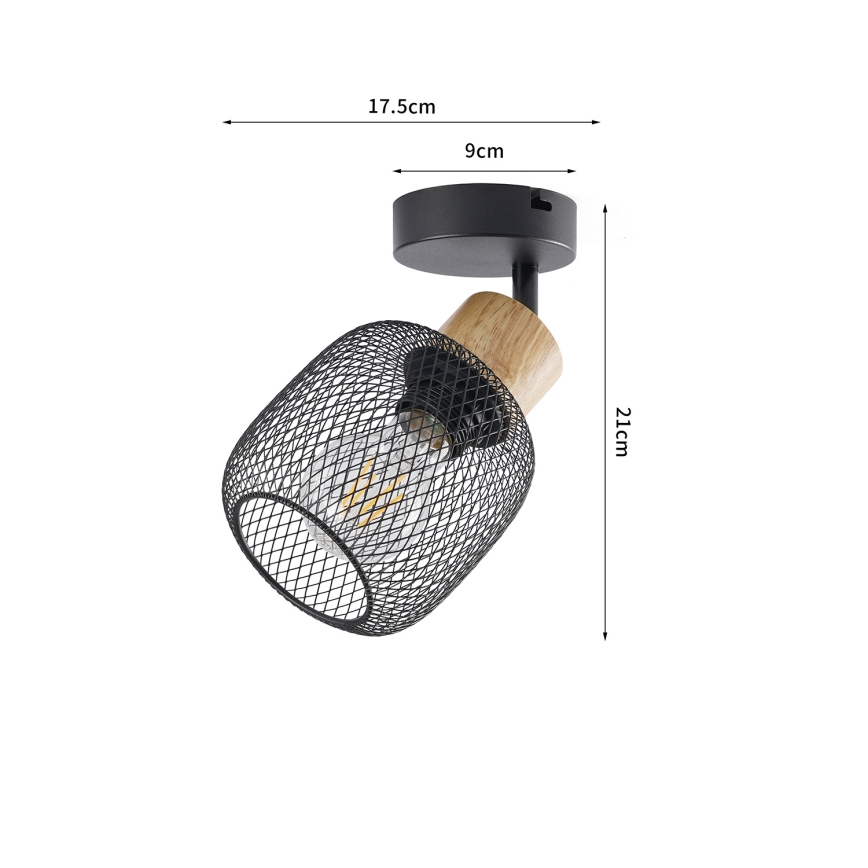 Brilagi - Faretto da parete BASKLITE 1xE27/15W/230V legno di hevea/nero