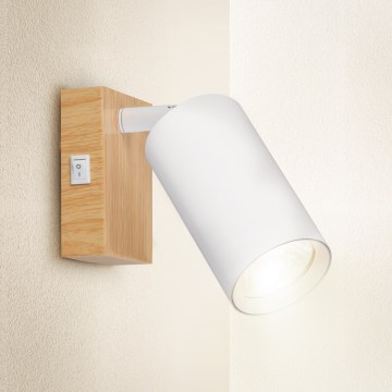 Brilagi - Faretto da parete con interruttore SELE 1xGU10/30W/230V bianco/effetto rovere