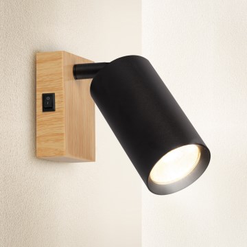 Brilagi - Faretto da parete con interruttore SELE 1xGU10/30W/230V nero/effetto rovere